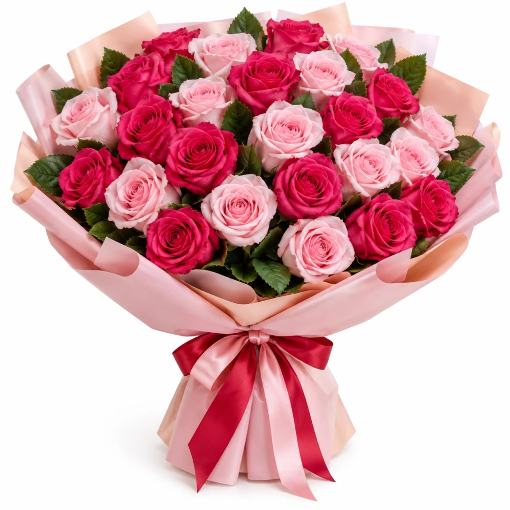 Букет из розовых и малиновых роз «Тайная страсть»
